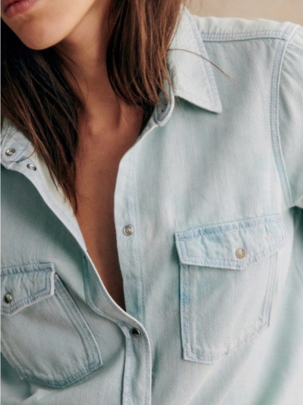 Sezane Rayana Shirt Light Blue Denim - Size 8/Large/FR 40